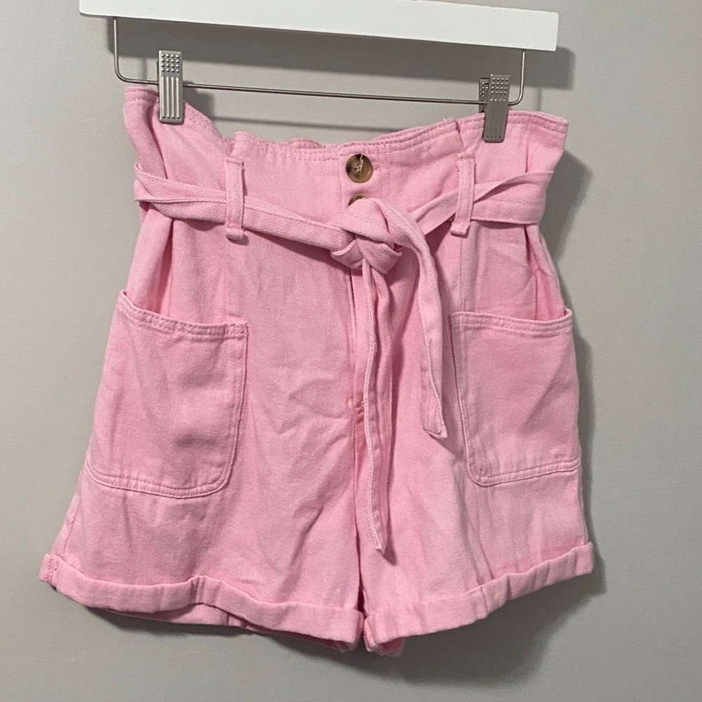 Elodie High Waist Pink Belted Shorts